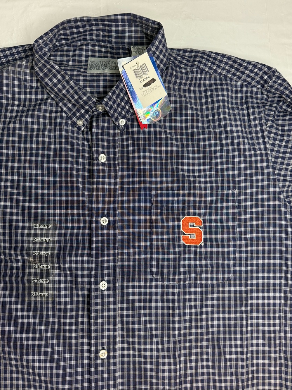 Syracuse Orange Button Down Shirt XL NWT Campus Specialties Check Plaid